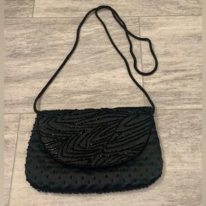 Vintage La Regale LTD Handmade Black Beaded Crossbody Purse